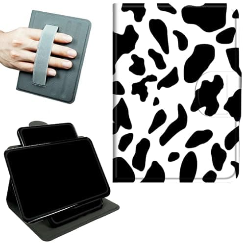 RWUTYTIUL Rotating Handle Case for Samsung Galaxy Tab S10 Plus 2024/S9 FE+/S9 Plus 12.4 Inch 2023, 360 Degree Swivel Kickstand with Magnetic Closure Shockproof Leather Protective Cover, Cow Print