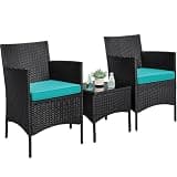 Yaheetech 3 Pieces Patio Conversation Set, Chairs & Side Table, Black/Cyan
