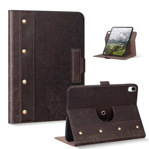 NANRUIL for iPad Air 11 inch Rotating Case M4/M3/M2 2026/2025/2024 and iPad Air 5th/4th gen 10.9 inch 2022/2020 360 Degree Rotation Genuine Leather Cover,Auto Wake/Sleep and Magnetic Buckle.Dark Brown