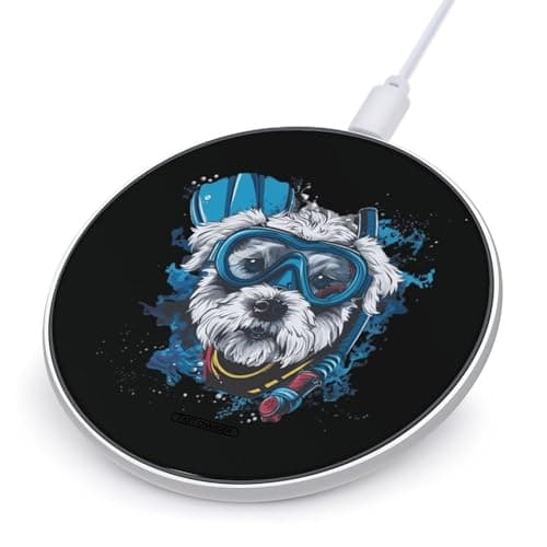 Schnauzer Scuba Diving Funny Dog Wireless Charging Pad 10W Max Fast with USB Cable for iPhone Series and Most Phone (No AC Adapter)