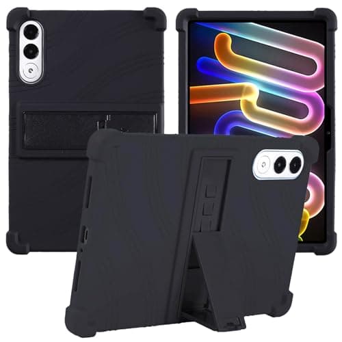 Caweet Case for Lenovo Yoga Tab 11 Inch 2025, Heavy Duty Shockproof Full-Protection Adjustable Stand Silicone Cover, Black