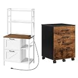 HOOBRO 3-Drawer File Cabinet and File Cabinet Bundle, fits A4/Letter Size for Home Office, Wooden File Cabinet with Printer Stand, BF02WJ01G1-WH74UWJ01