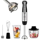 Camic Hand Blender, Cordless Immersion Blender with 6 Speeds, 4 in 1 Portable Mixer Electric Handheld Mixer with Blender, Chopper, Whisk, Frother for Soup, Smoothies, Baby Food and Puree (Black)