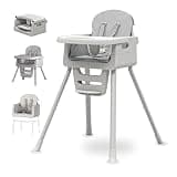 Portable 3 in 1 High Chairs for Babies and Toddlers, Convertible Baby Feeding Chair with Tray, Easy Clean Baby High Chair for Toddler with Foot Rest, Infant Highchairs & Booster Seats with Cush Grey