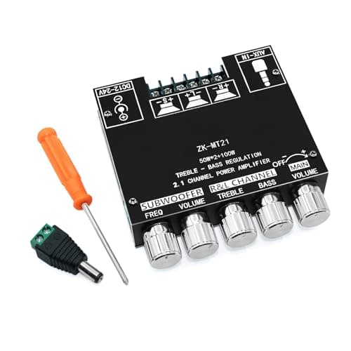 ZK-MT21 Bluetooth Amplifier Board 50W×2+100W with Treble and Bass Control, Bluetooth 5.0 HiFi 2.1 Channel Subwoofer Audio Stereo Amplifier Board,BT and AUX Inputs for DIY Speakers