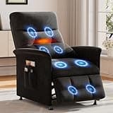 LegacyAmerhome Power Recliner Chair for Adults with Heat & Massage - Soft Fabric Electric Reclining Sofa with Remote Control, 3 Side Pockets, 180° Lay Sleeper for Living Room Home Theater, Black