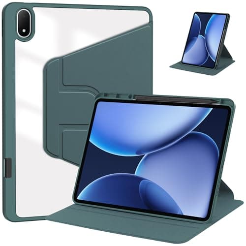 FGIONMRP Rotating Case for Oppo Pad 4 Pro 13.2" (2025)– with Pencil Holder, Clear Hard Back Cover, 360° Stand & Auto Wake/Sleep(Green)
