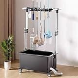 Eoweiot Freestanding Mop Sink with Deep Basin, Adjustable Height Holder,for Easy Mobility in Laundry, Garage (Black with Faucet)
