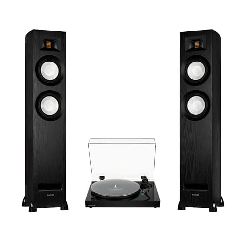 Fluance RT81+ Vinyl Turntable Record Player, Audio Technica VM95E Cartridge, Acrylic Mat and Ri91 Powered Floorstanding Speakers