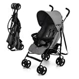 Kinderkraft TIK Lightweight Umbrella Stroller, 6.5kg, from 6 Months, Compact Fold, Lie-Flat Recline, 5-Point Harness, EVA Wheels, Lockable Swivel, Expandable Hood, Window, Black