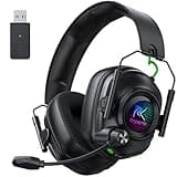 Krysenix Wireless Gaming Headset with Noise Canceling Microphone for PC, PS5, PS4, Switch, Mac, 2.4 GHz Wireless & Bluetooth 5.4 Gaming Headphones, Cool RGB Lighting, 40Hr Battery, 50mm Drivers-Black