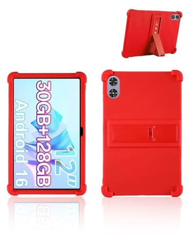 for FiryMid P108-A116C Android 15 Tablet,12" 2.5K Ultra Clear Display Tablet Model Case,UYRUREL Soft Silicone Adjustable Stand Cover Lightweight Kids Friendly,RED.