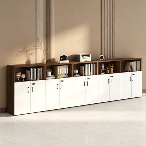 HSHBDDM File Cabinet with Password Lock, Wood Lateral Filing Cabinet for Letter/A4 Files, 3 Drawer with Door, Printer Stand with Open Shelves for Home Office