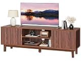 PRAISUN 54 Inch Fluted TV Stand for TVs Up to 55, 60 Inch, Mid Century Modern Entertainment Center with Storage, TV Console with Adjustable Shelves, Midea Console for Living Room Bedroom, Brown