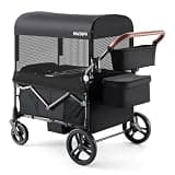 Harppa Remy Wagon Stroller for 4 Kids, Foldable 4-Seater Stroller Wagon with Mosquito Net Canopy,Snack Tray, All-Terrain 11" Wheels, 220Ibs Capacity for Beach,Zoo,Growing Family Outings Toddler Black