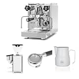 Diletta Bello Espresso Machine (Stainless Steel) Bundle with Rocket Giannino Grinder (Chrome), 58mm Bottomless Portafilter & 12oz Frothing Pitcher (Matte White) | E61 Heat Exchanger Set