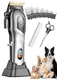 Dog Clippers for Grooming, Dog Grooming Kit for Heavy Thick Hair, Low Noise Cordless Pet Hair Trimmer with Stainless Steel Blade, Professional Rechargeable Hair Trimmer for Dogs and Cats D-Sliver