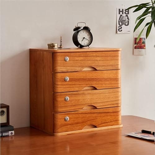 Jiiporegj Wooden Desktop Storage Box with Drawers - Sturdy File Cabinet Lockable Monitor Riser Chest of for Home/Office,a-4 Drawer(c,3 Drawer) C 4 Drawer