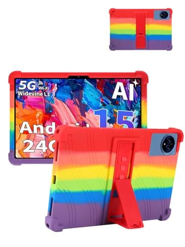 for Olisisari P80 (11 Inch) Android 15 Tablet Protective case, ZBAGUG Shockproof Lightweight Silicone Protective Cover with Stand, Child-Friendly Protection, Easy to Clean Design, Rainbow.