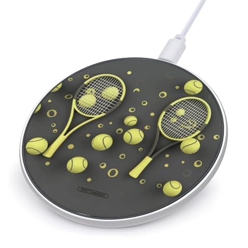 Funny Tennis Racquets and Tennis Balls Wireless Charger Portable 10W Fast Wireless Charging Pad Compatible with Phone Ultra-Thin Charging Station Lightweight Charger Mat for Travel Home Office Desk