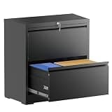 FOSTOKO Lateral File Cabinet with Lock, 2 Drawer Filing Cabinet, Metal File Cabinets for Home Office, Steel Heavy-Duty Filing Storage Cabinet for Letters/Legal/A4 (Require Assembly, Black)