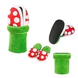 Mushroom Slippers with Holder, Piranha Plant Slippers Funny Plush Slippers with Pipe Pot Holder