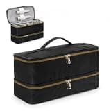 Double Layer Hair Dryer Carrying Case, Portable Travel Storage Bag for Hair Styling Tools & Attachments, Water Resistant Organizer for Blow Dryer Curling Styler, 13.4" x 6.3" x 6.7", Black (Bag Only)