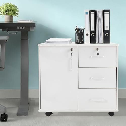 LuYuLTONG File Cabinet, 3 Drawer Filing Cabinet with Locking Wheels, Metal Under Desk Storage Cabinet for Home Office, Commercial Hanging File Folders Organizer for Letter/A4 Size(White)