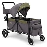 Jeep Sport All-Terrain Stroller Wagon by Delta Children - Includes Canopy, Parent Organizer, Adjustable Handlebar, Snack Tray & Cup Holders, Grey/Olive Green