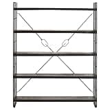 KGHFDVB Industrial 5-Tier Bookcase with Solid Mango Wood Shelves, 55.1 Inch Tall Black Steel Frame Bookshelf for Home Office