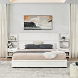 DNYN King Platform Bed Frame with Headboard and Side Bookcase & 2 Drawers