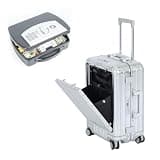 Travel Security Set: 0.08 cu.ft Digital Safe Box + 20" Aluminum Carry On, Silver– TSA Luggage with Laptop Pocket & USB Port