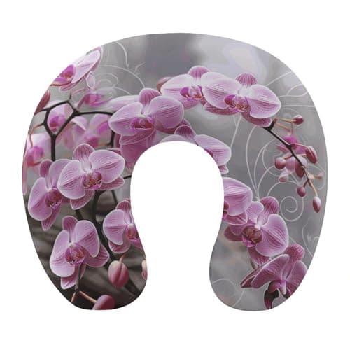 NHSGDUA Pink Orchid U-Shaped Neck Pillow, Memory Foam Travel Neck Pillows Compact and Ergonomic Design,Airplane Pillow for Traveling Car Home Office