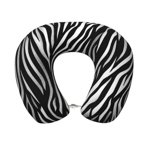 FHEDVBN Zebra Print Travel Pillow Premium Memory Foam, Comfortable & Supportive Neck Pillow, U-Shaped Travel Neck Pillows for Airplanes Sleeping Rest Cushion, Washable Cover
