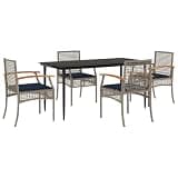 GHVBNMF 5 Piece Patio Dining Set, Outdoor Rattan Garden Furniture with 63 Inch Rectangular Table and 4 Cushioned Chairs, Grey Synthetic Wicker Set for Backyard and Terrace