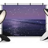 Purple Coastal Backdrop 8x6ft Summer Ocean Beach Stars Sky Waves Photography Backdrop Fabric Photoshoot Background Tapestry Banner for Birthday Baby Shower Decoration Party Video Photo Studio Props