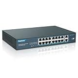 YuanLey 16 Port PoE Switch with 2 Gigabit Uplink, 16 PoE+ Port 10/100Mbps Network Switch, 802.3af/at Compliant, Durable Metal with 250W High Power, Unmanaged Plug and Play