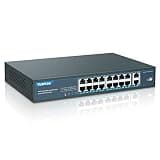 YuanLey 16 Port PoE Switch with 2 Gigabit Uplink, 16 PoE+ Port 10/100Mbps Network Switch, 802.3af/at Compliant, Durable Metal with 250W High Power, Unmanaged Plug and Play