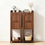 Narrow Nightstand Set of 2, Wooden Small 2 Drawer Nightstand, Slim Side End Table, Skinny Bedside Table, Mid Century Modern Night Stand with Drawers for Bedroom (Deep Walnut-2 pcs)