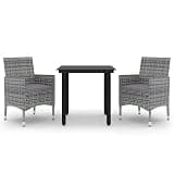 TUERYAFEK 3 Piece Patio Dining Set with Cushions, PE Rattan and Glass Top for Garden