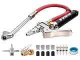 Spurtar 10-120 PSI Heavy Duty Tire Pressure Gauge with Inflator Air Chuck with Pressure Gauge with 4 Way Tool and Valve Cores Air Compressor Attachments Tire Inflator Nozzle for Car Automotive Truck