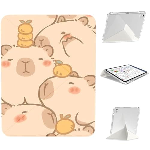 VibrantFruitique for 10.2" iPad 2019/2020/2021 2 in 1 Detachable Clear Back Case,Y-Shaped & Trifold Stand White Cover with Pencil Holder for iPad 7th/8th/9th Gen for Women,Cute Capybara