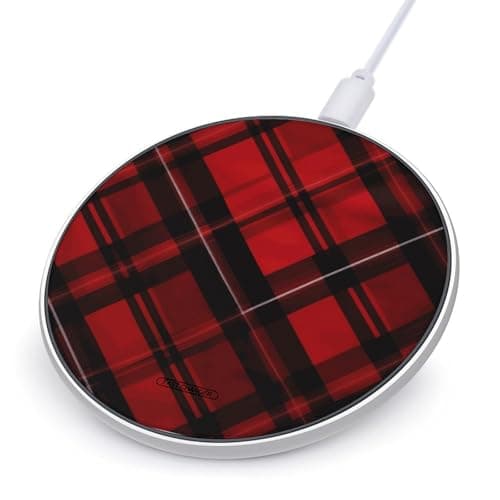 Red and Black Plaid Wireless Charger 10W Fast Charging Pad Anti-Slip Qi Certified Wireless Charging Pad Charging Station Portable Phone Charger for All Wireless Charging Smartphone