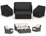 Mrrihand Patio Furniture Covers, 4 Piece Outdoor Furniture Cover Waterproof includ Ourdoor Sofa Cover, 2 Chair Covers, Coffee Table Cover with Windproof Buckle Strap and Adjustable Drawstring-Black