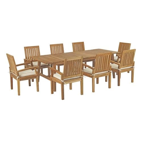Oakestry Marina 9 Piece Outdoor Patio Teak Dining Set with Dorset Table and Armchairs