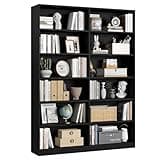 FACBOTALL Bookshelf and Bookcase, 6-Tier Double Wide Bookshelves, Freestanding Display Storage Shelves, Tall Bookcases for Home Decor Bedroom, Living Room, Home Office, Black