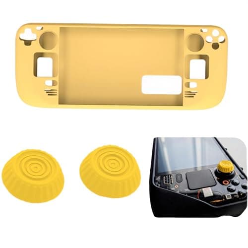Protective Set Compatible with Steam Deck OLED, Shockproof Full-Cover Console Shell with Anti-Slip Joystick Thumb Grips, TPU Grip Caps for Gaming Console Protection (Yellow)