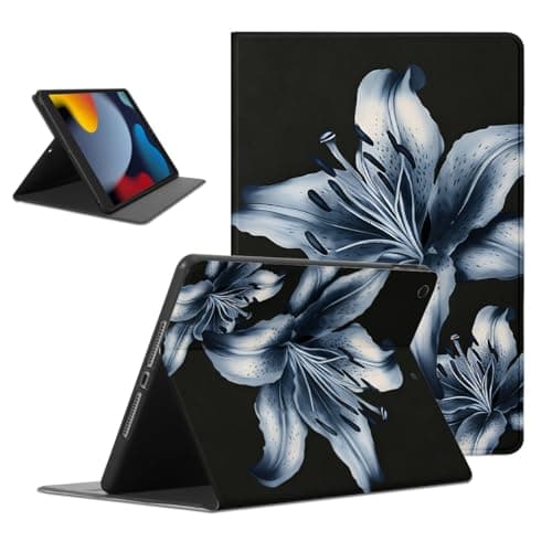 Mrtponk Aesthetics Blue Lily Tablet Case for iPad Air 13" M2 2024,Flower Floral Pattern for Women Men Teens Protective Cover Flip PU Leather Stand Funda