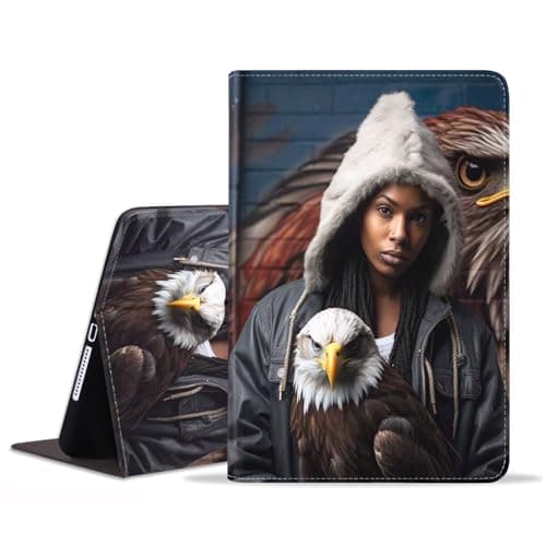 POIUYTREW Case for iPad (A16) 11th Generation 11 Inch 2025 / iPad 10th Generation 10.9 Inch 2022, PU Leather Folio Case Smart Cover with Stand & Auto Wake/Sleep, American Black Girl Bald Eagle