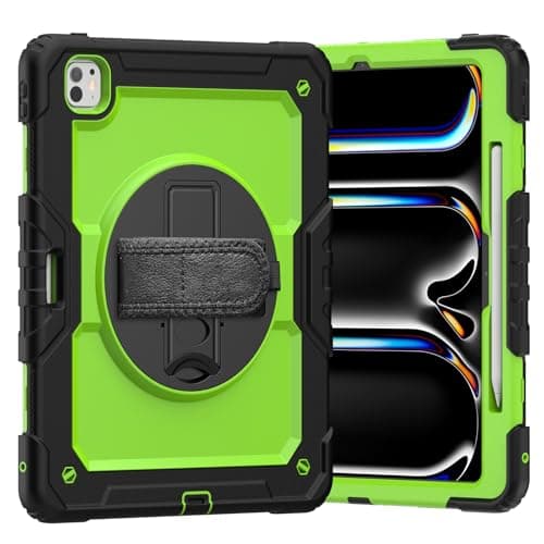 Compatible With iPad Pro 13 Inch Case M4 2024 7th Generation Case with Screen Protector, Kickstand [Shoulder Strap] Shockproof Rugged Case 360° Rotating Hand Strap Compatible With iPad Pro 13" 2024(Ye